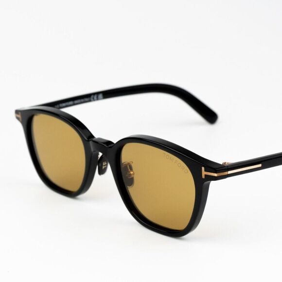 NEW Tom Ford FT0978-D/S Eco 01E Shiny Black Light Brown Square Unisex Sunglasses - Picture 7 of 12